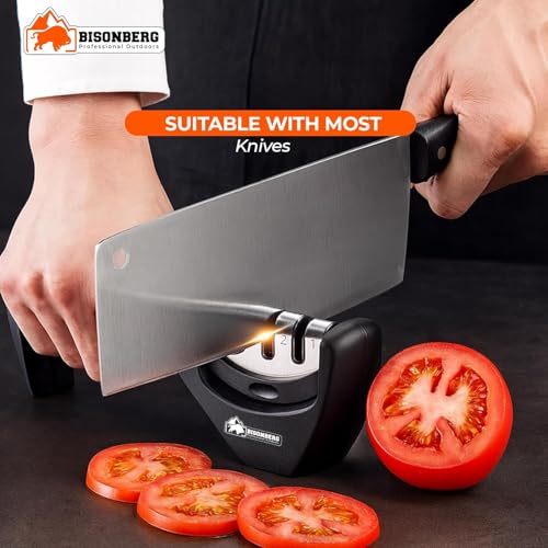 BISONBERG Kitchen Utility Knife Curved with Knife Sharpener, Black - Image 5