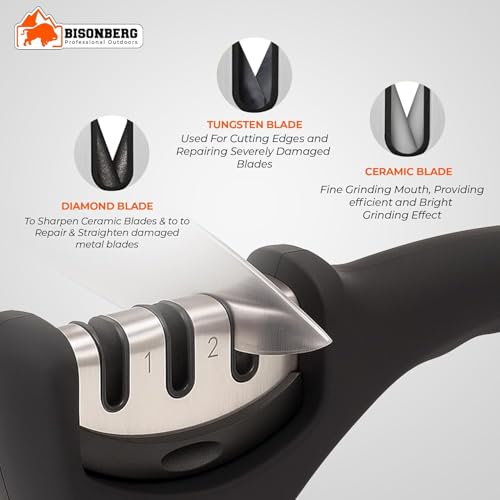 BISONBERG Kitchen Utility Knife Curved with Knife Sharpener, Black - Image 3