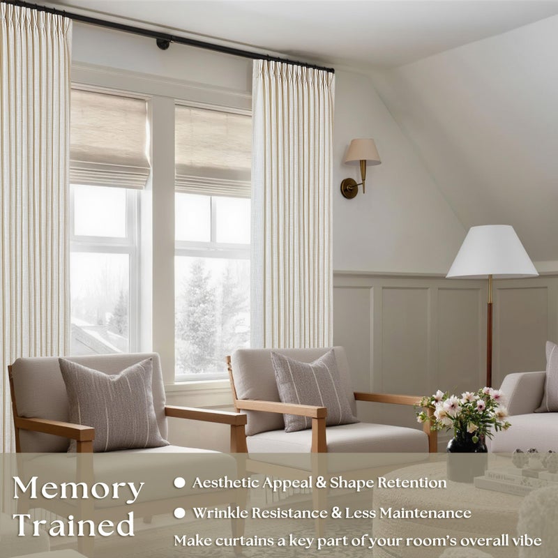 TWODRAPES Pinch Pleated Linen Curtains 108 Inches Long for Living Room 2 Panels Set Cream Ivory Flax Double Pleated Drapes Back Tab Neutral Boho Ceiling Floor 108 Inch Window Curtains Bedroom Natural Birch - Image 2