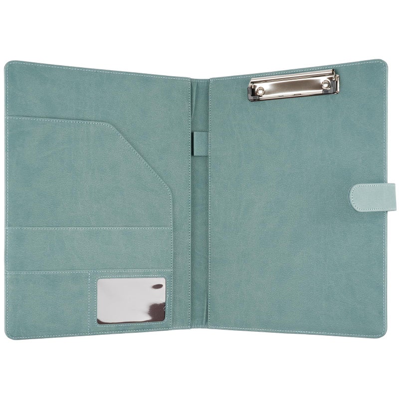 MOWPOG Professional Padfolio with Clipboard, Faux Leather Portfolio Folder Binder, Legal Pad Holder for A4 Letter Size Notepad, Resume, Writing, Ideal Organizer for Business Office Conference (Gray Green) - Image 2
