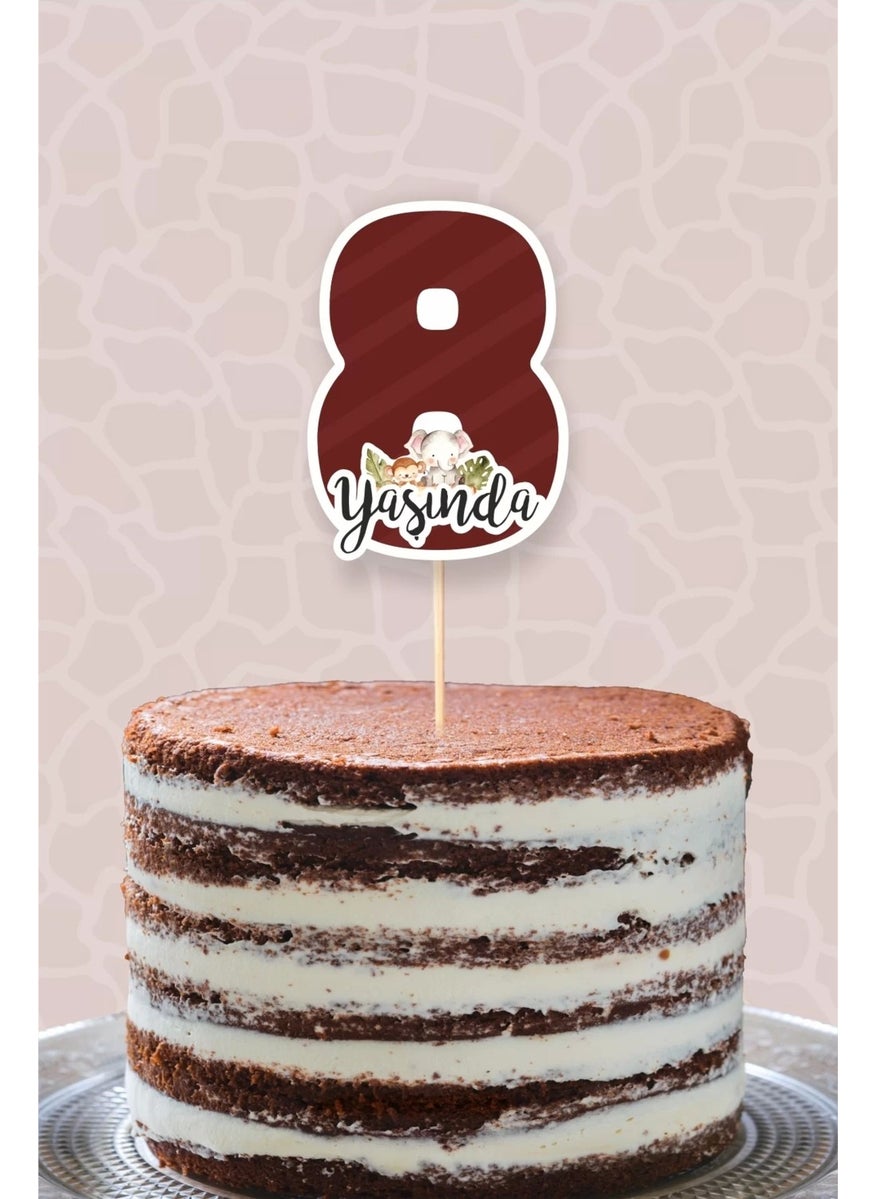 Neşeli Günlerim Happy Days Safari Pastel 8 Years Old Eight Cake Decorations *thick Paper 