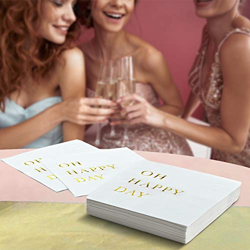 Sunshine Supply Oh Happy Day Cocktail Napkins - Gold Foil 3-Ply Disposable Napkins for Weddings, Engagements, Bridal Showers, Baby Showers, Birthdays, Anniversaries & Happy Celebrations - Image 5