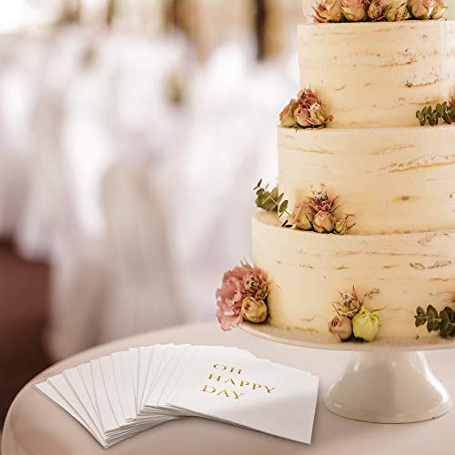Sunshine Supply Oh Happy Day Cocktail Napkins - Gold Foil 3-Ply Disposable Napkins for Weddings, Engagements, Bridal Showers, Baby Showers, Birthdays, Anniversaries & Happy Celebrations - Image 4
