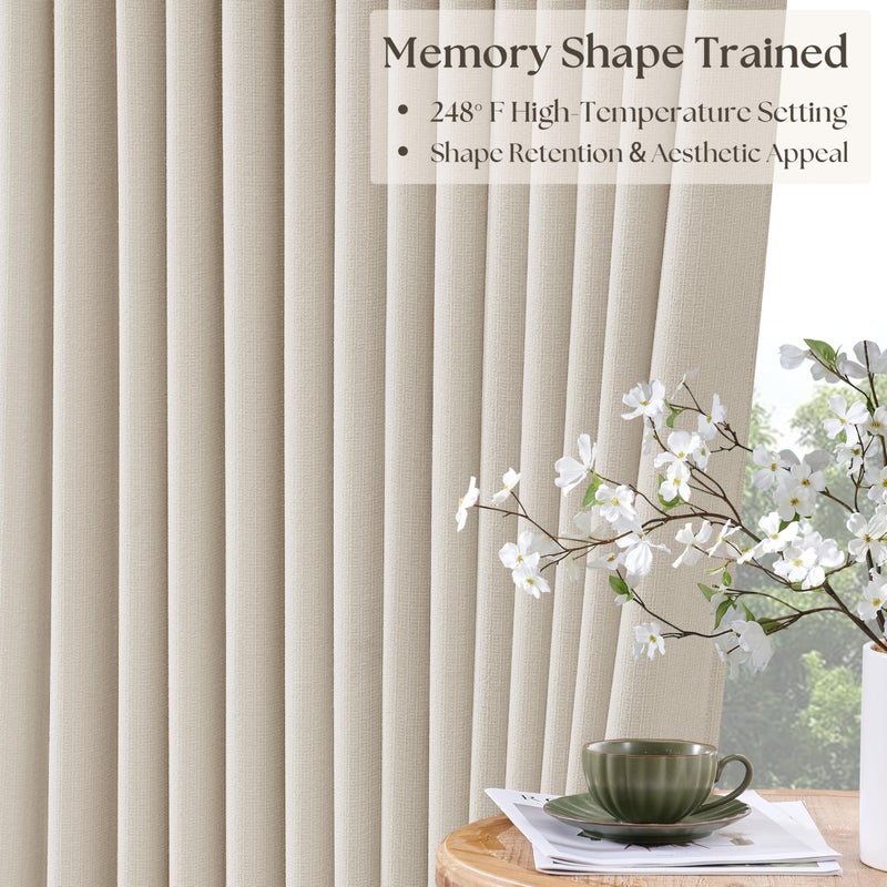TWODRAPES ستائر معقدة طويلة إضافية 120 بوصة لحجب الضوء لغرفة المعيشة مجموعة من 2 لوحة 100% حجب كامل من الكتان القنب الطبيعي البيج الكريمي الأبيض ستائر مطوية لتعتيم الغرفة فاخرة للنوافذ ذات السقف العالي - Image 4
