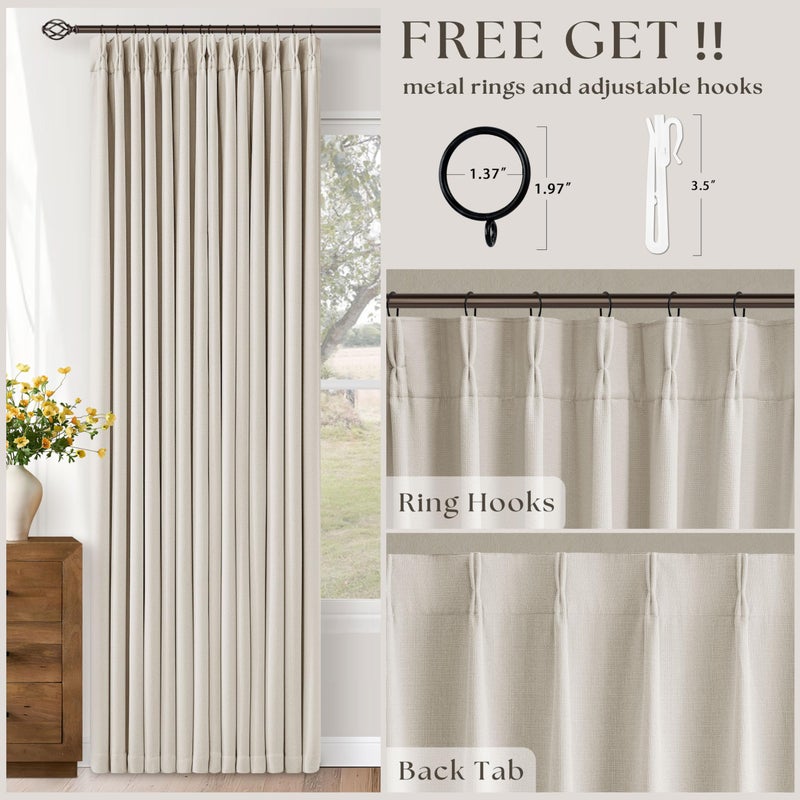 TWODRAPES ستائر معقدة طويلة إضافية 120 بوصة لحجب الضوء لغرفة المعيشة مجموعة من 2 لوحة 100% حجب كامل من الكتان القنب الطبيعي البيج الكريمي الأبيض ستائر مطوية لتعتيم الغرفة فاخرة للنوافذ ذات السقف العالي - Image 5