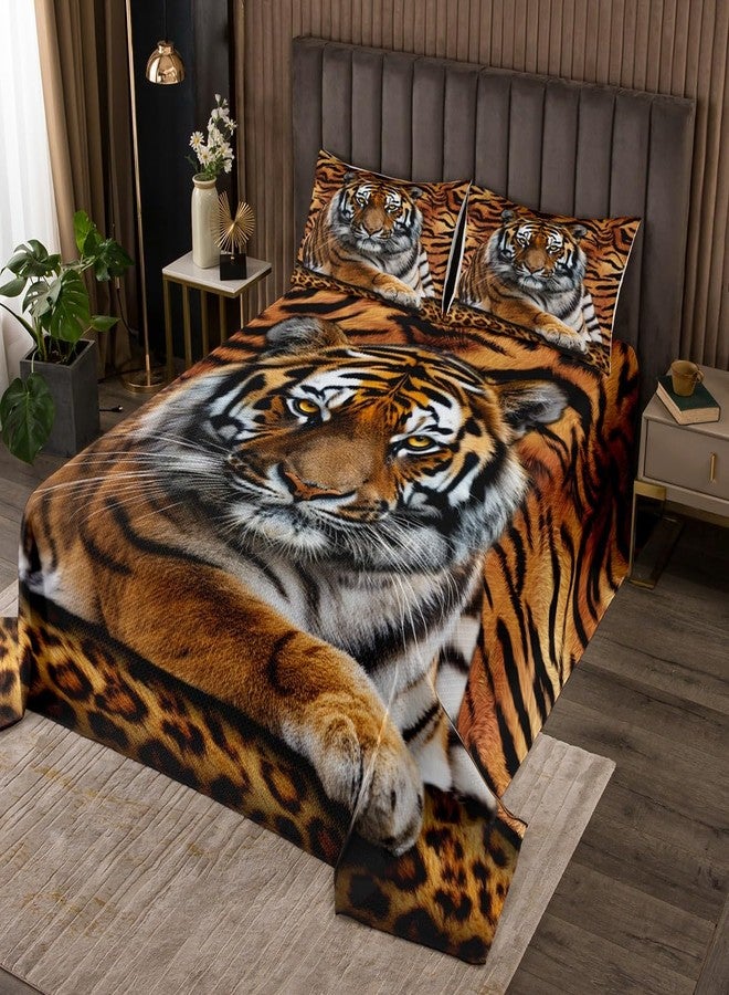 Man Fei Manfei Tiger 3D Print Bedspread Queen Size,Wild Animals Bedding Set 3pcs for Kids Teens Boys Room Decor,Animal Fur Quilted Coverlet Leopard Soft Breathable Bedding Quilt with 2 Pillowcases - Image 1