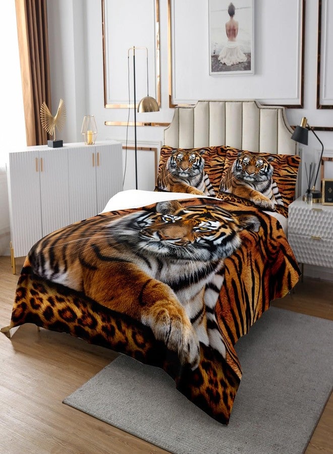 Man Fei Manfei Tiger 3D Print Bedspread Queen Size,Wild Animals Bedding Set 3pcs for Kids Teens Boys Room Decor,Animal Fur Quilted Coverlet Leopard Soft Breathable Bedding Quilt with 2 Pillowcases - Image 2