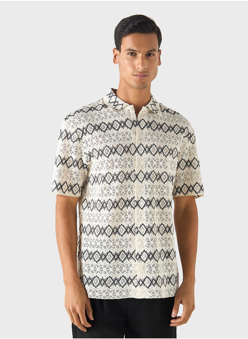 Iconic Iconic Regular Fit Textured Shirt with Short Sleev  - Image 1