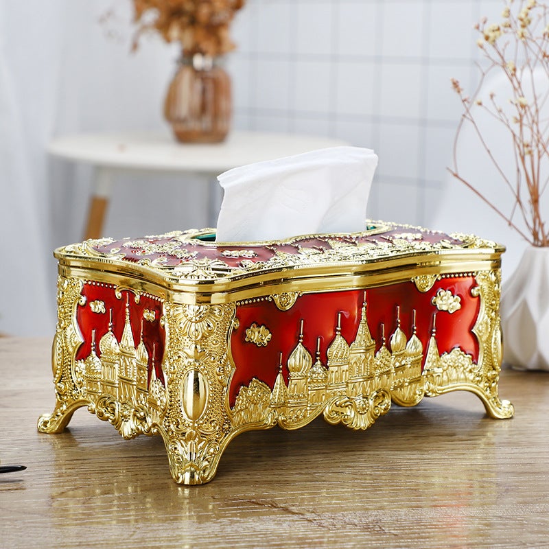 Generic Gold Rimmed Tissue Box Holder for Home Golden Red