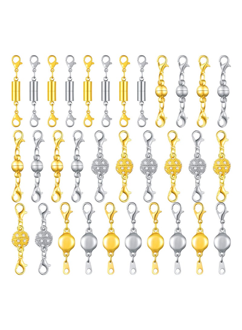 SYOSI 32 Pieces Magnetic Lobster Clasps Extenders Magnet Locking Round Necklace Clasp Closures Rhinestone Ball for Jewelry Bracelet 4 Styles  - Image 1