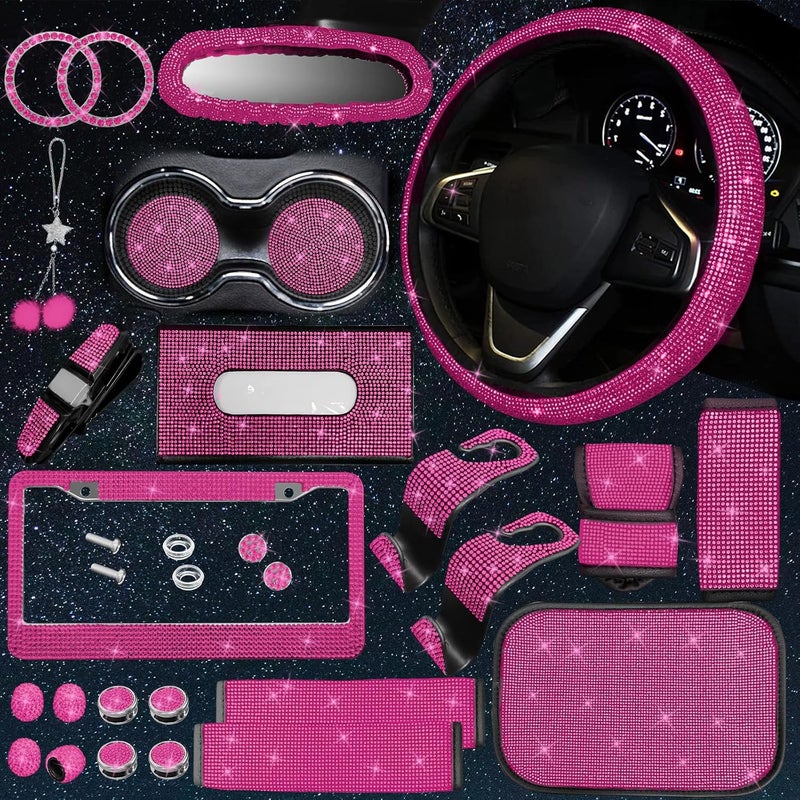 JINGSEN 25 Pieces Bling Car Parts Set - Universal Fit for Women, Includes License Plate Frame - Image 1