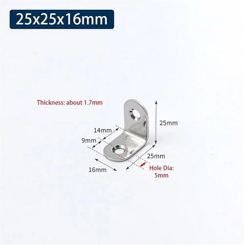 Stainless Steel L Shape Corner Brace Joint 25x25x16mm Furniture Fastener Cabinet Wall Angle Bracket - Image 2