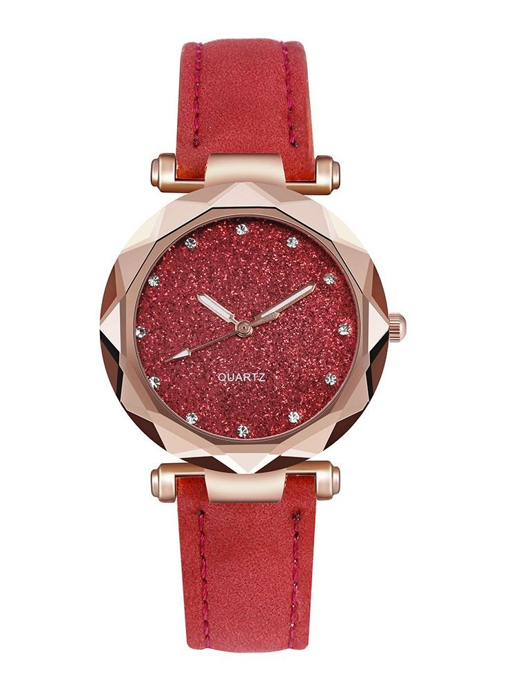 Women's rhinestones watch frosted leather strap casual trend watch bracelet two piece set - Image 1