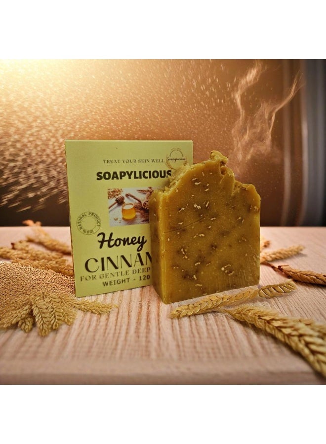 سوبلي شيز صابون العسل والشوفان والقرفة المصنوع يدويًا – صابون طبيعي وعضوي ممتاز لتغذية البشرة والتقشير اللطيف | مثالي للرجال والنساء - Image 1