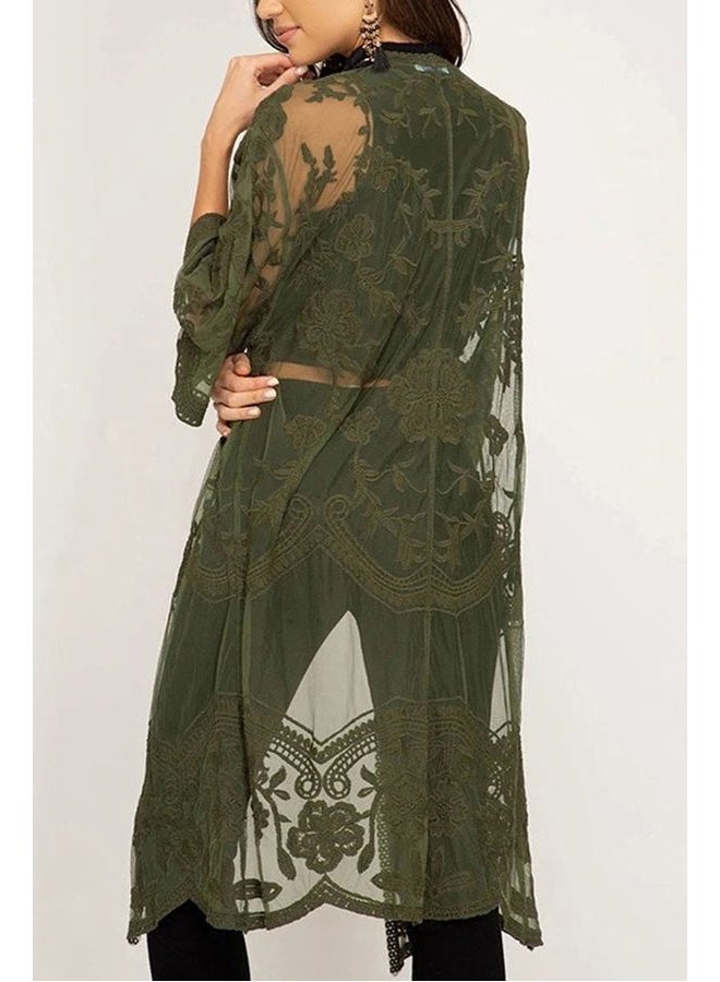YouKD Women's Lace Cardigan See Through Dress Boho Long Kimono Beach Swimsuit Cover Up Dresses - Image 4