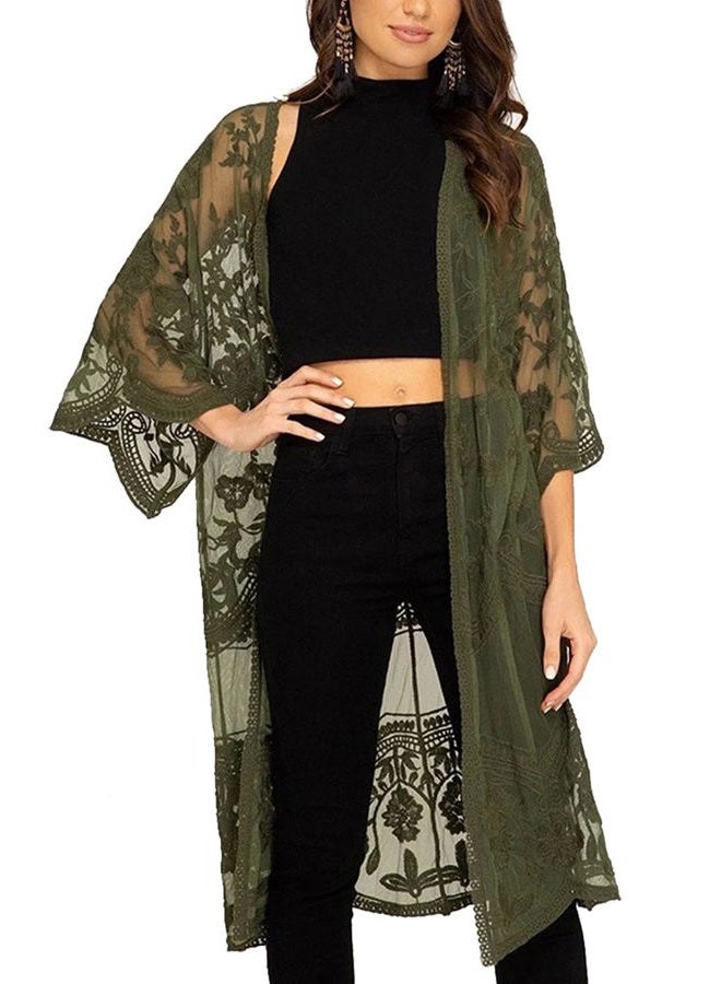 YouKD Women's Lace Cardigan See Through Dress Boho Long Kimono Beach Swimsuit Cover Up Dresses - Image 3