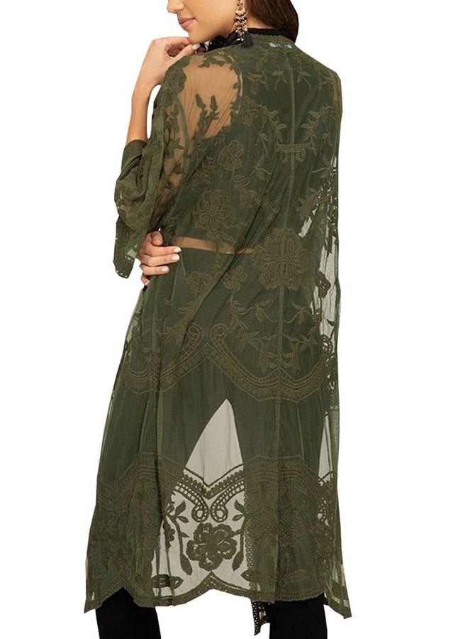YouKD Women's Lace Cardigan See Through Dress Boho Long Kimono Beach Swimsuit Cover Up Dresses - Image 1