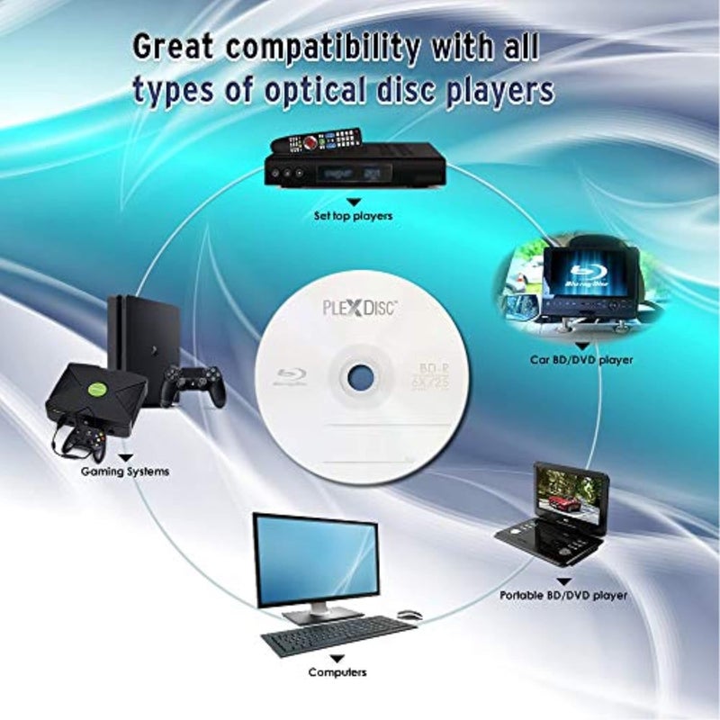 PlexDisc 633-814 25 GB 6X Blu-ray Logo Top Single Layer Recordable Disc BD-R, 50-Disc Spindle - Image 3
