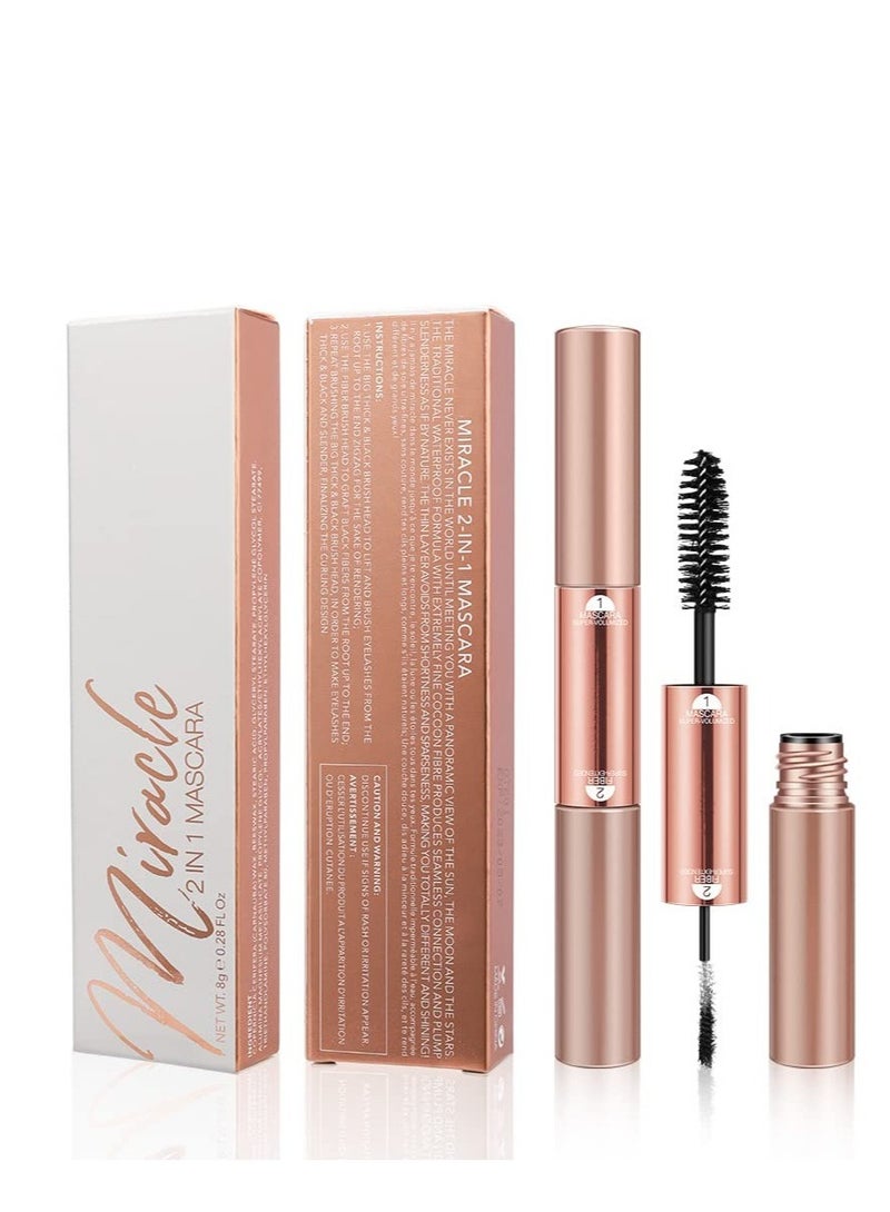 Excefore Double Head Mascara, 2 in 1 Mascara, with Big and Small Brush, for Fine Short Eyelash, Smudge-proof, No Clumping, No Flaking, Waterproof Extra Long Lash Eyelashes, Voluminous Eyelashes - Image 1