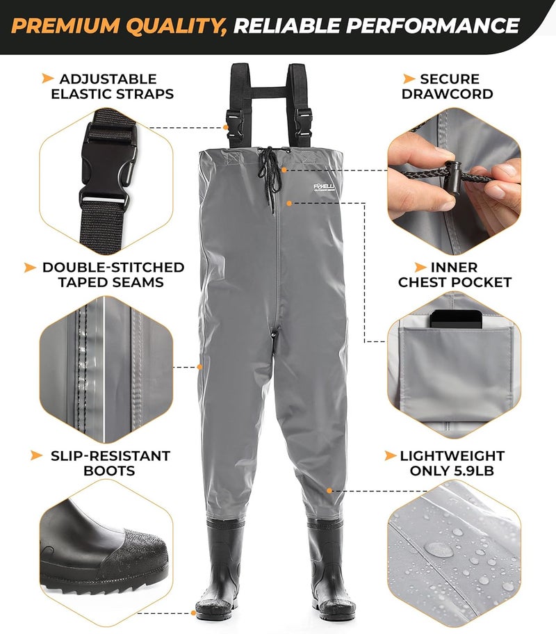 Foxelli Chest Waders - 2-ply Nylon/PVC Waterproof Lightweight Fishing Waders for Men & Women with Boots - Image 3