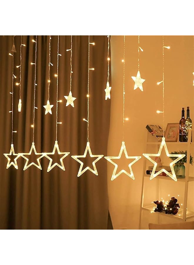 HALAMODO Led String Lights With 8 Lighting Mode Twinkle Stars Shaped Curtain Decorative Hanging Lights Holiday Decoration Battery Operated Warm White  - Image 1