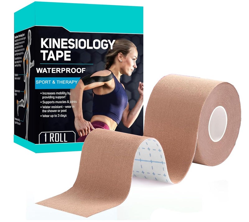 Beflix ® Kinesiology Tape for Physiotherapy, Sports Injury, Pain Relief Muscle Tape, for Shoulder, Wings, Arms, Ankle K Taping Waterproof Athletic Tape for Pain Support (5 m X 5 cm) (Beige) - Image 1