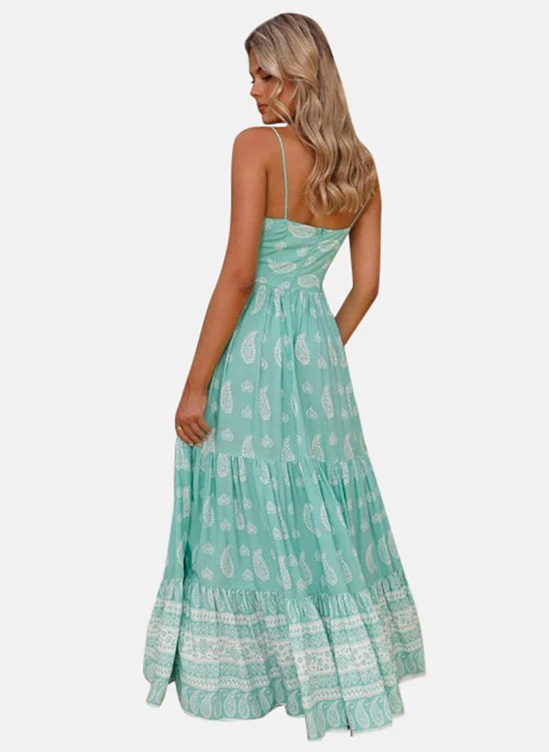 يونيكي Green Ethnic Motifs Printed Maxi Dress