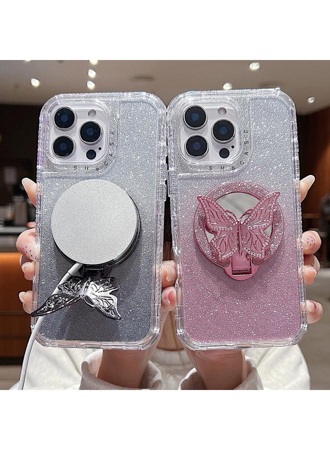 اس-توب جراب لهاتف iPhone 11 Pro Max مع حامل فراشة ومرآة، جراب هاتف MagSafe Glitterr - Image 5