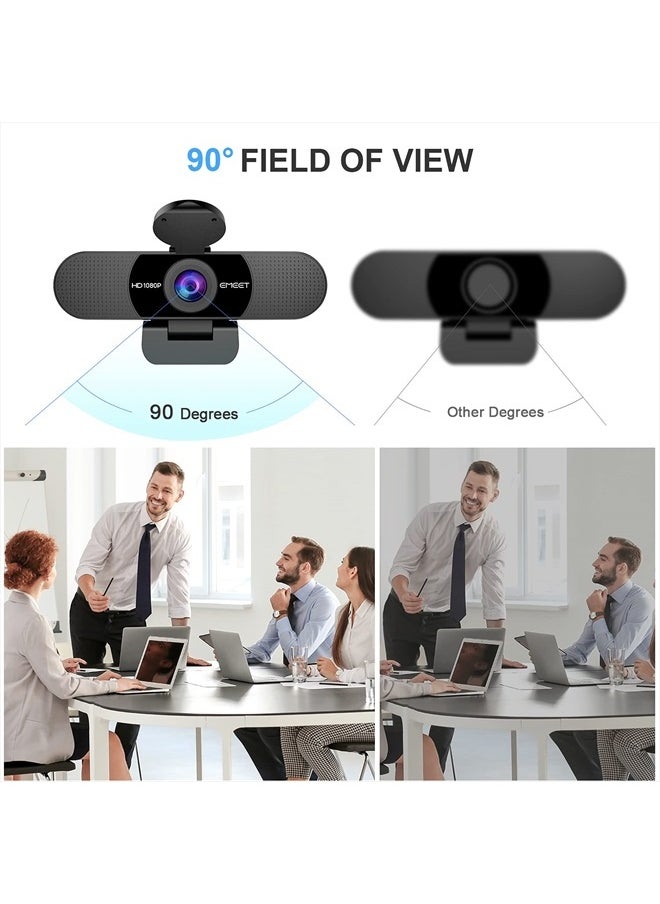 1080P Webcam with Microphone, C960 Web Camera, 2 Mics Streaming Webcam, 90°FOV Computer Camera, Plug and Play USB Webcam for Online Calling/Conferencing, Zoom/Skype/Facetime/YouTube, Laptop/PC