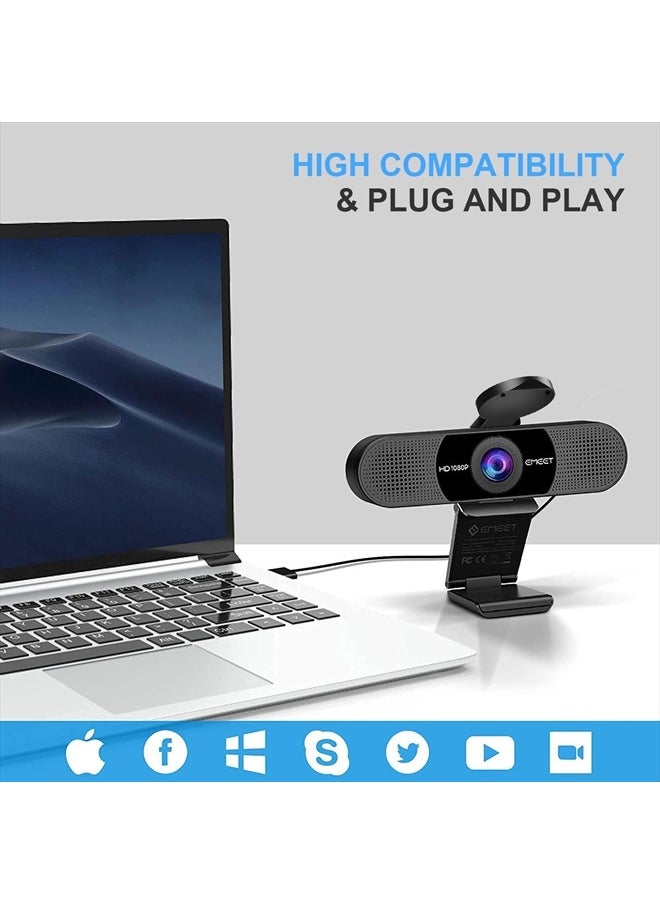 1080P Webcam with Microphone, C960 Web Camera, 2 Mics Streaming Webcam, 90°FOV Computer Camera, Plug and Play USB Webcam for Online Calling/Conferencing, Zoom/Skype/Facetime/YouTube, Laptop/PC