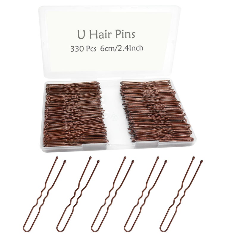 YINGFENG 330 Count U Shaped Hair Pins Brown, YINGFENG 2.4inch Brown Bun Pins Bun Hair Pins for Women Girls with Storage Box, Hair Accessories for All Women Hair Types - Image 1