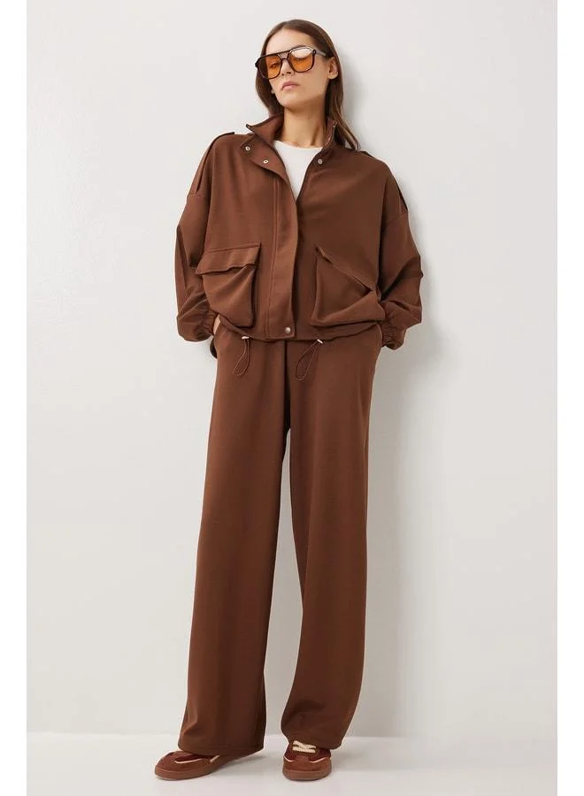 Lovely Istanbul Modal Cover Pocket Top-Bottom Set LBY0025 BROWN.