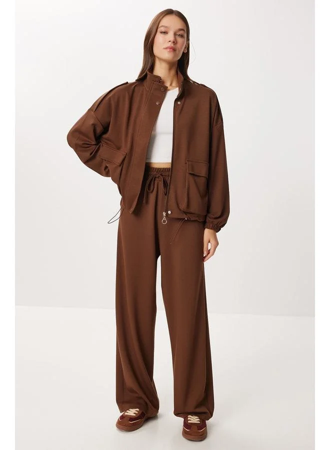 Lovely Istanbul Modal Cover Pocket Top-Bottom Set LBY0025 BROWN.