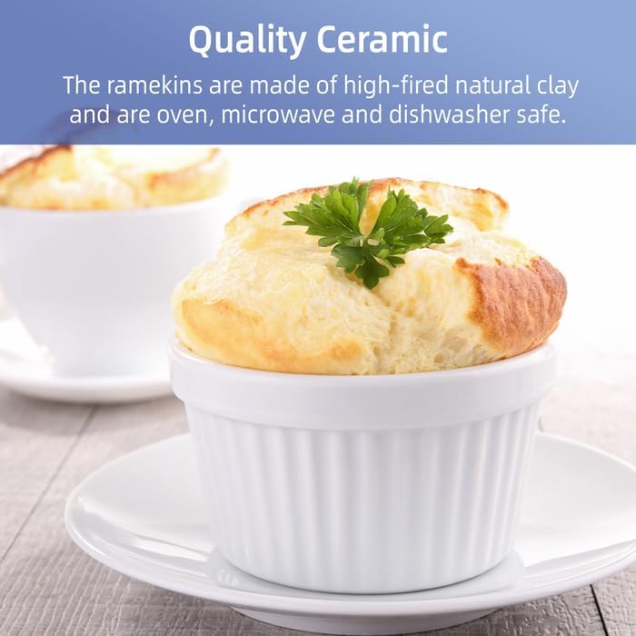 Nuwave Ceramic Ramekins 6oz Set of 6, Classic Elegant Style Ramekins for Baking Souffles, Creme Brulées, Custards, Puddings, Oven, Microwave & Dishwasher-Safe, Ivory White - Image 4