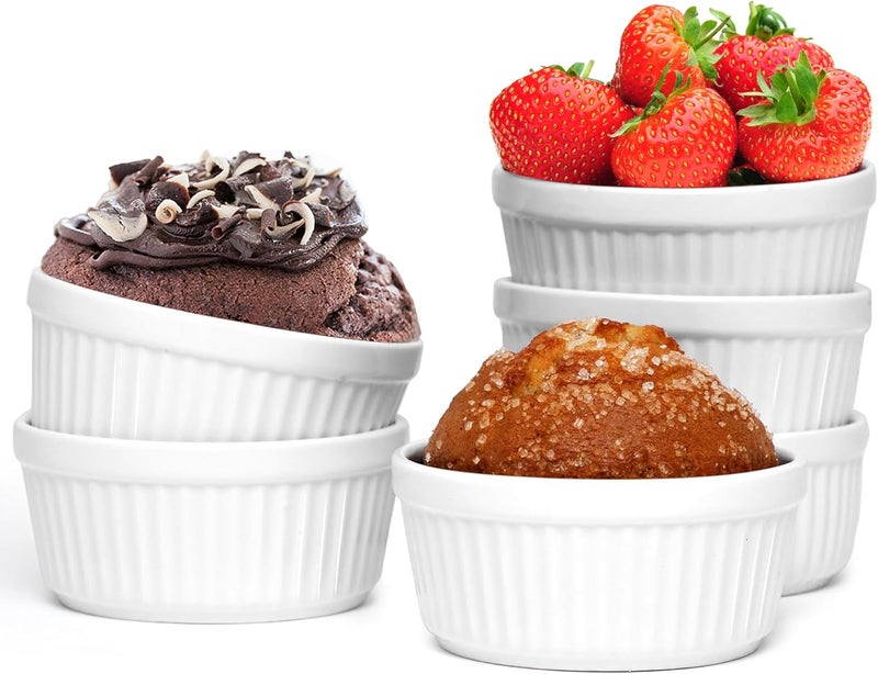Nuwave Ceramic Ramekins 6oz Set of 6, Classic Elegant Style Ramekins for Baking Souffles, Creme Brulées, Custards, Puddings, Oven, Microwave & Dishwasher-Safe, Ivory White - Image 1