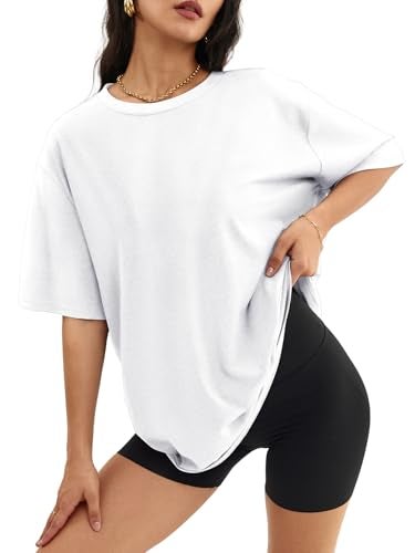 ATHMILE Womens Oversized T Shirts Loose Fit Crewneck Short Sleeve Tops Summer Casual Blouse Y2K 2025 Basic Tee Beach White - Image 1
