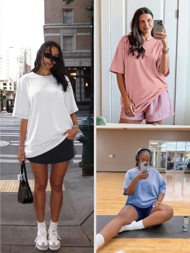 ATHMILE Womens Oversized T Shirts Loose Fit Crewneck Short Sleeve Tops Summer Casual Blouse Y2K 2025 Basic Tee Beach White - Image 4