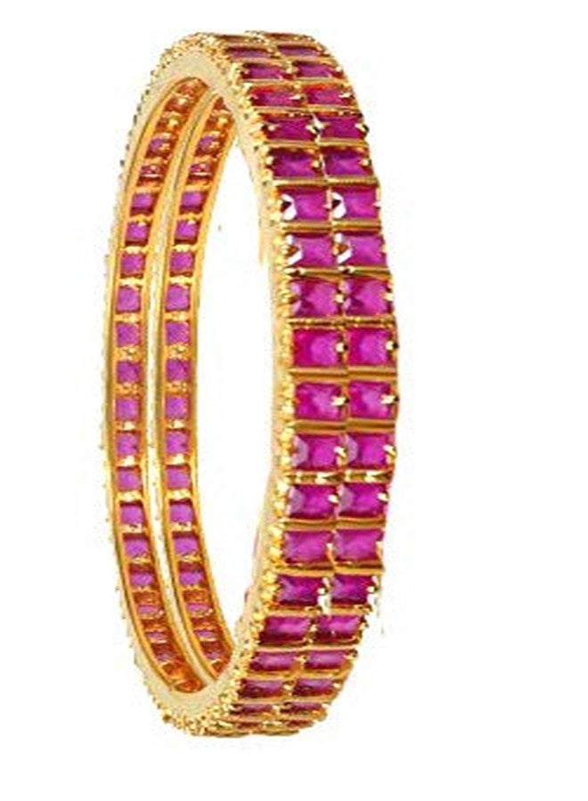 EMBROCO Gold Plated American Diamond Red Rubi Stone Bangle for Girl & Women (2.4) - Image 3