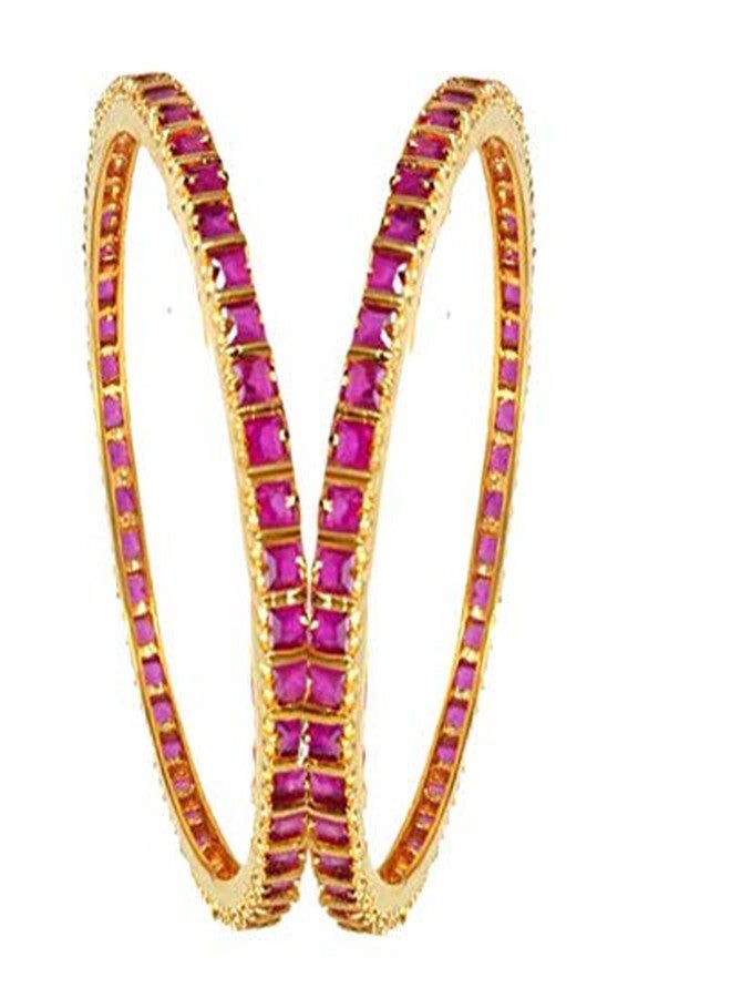 EMBROCO Gold Plated American Diamond Red Rubi Stone Bangle for Girl & Women (2.4) - Image 1