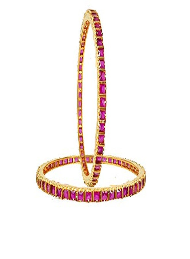 EMBROCO Gold Plated American Diamond Red Rubi Stone Bangle for Girl & Women (2.4) - Image 5