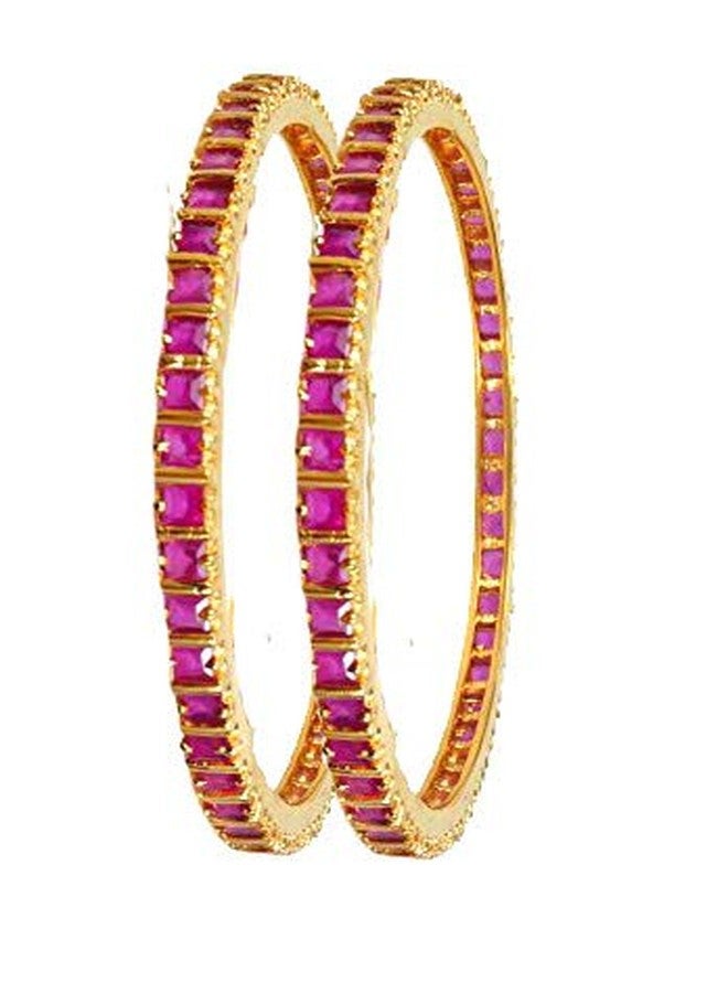 EMBROCO Gold Plated American Diamond Red Rubi Stone Bangle for Girl & Women (2.4) - Image 4