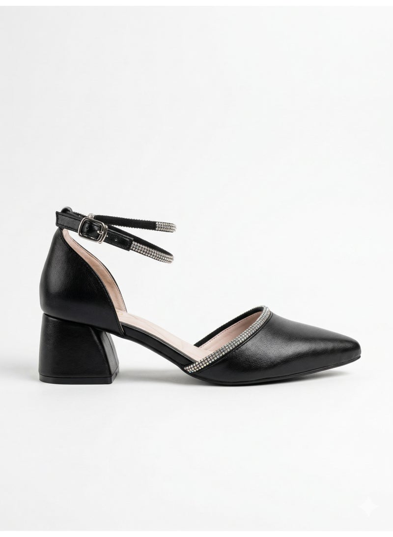 لايف ستيلاش  أحذية كعب متوسط جلد بشريط الماظ F-617 - أسود - Image 3