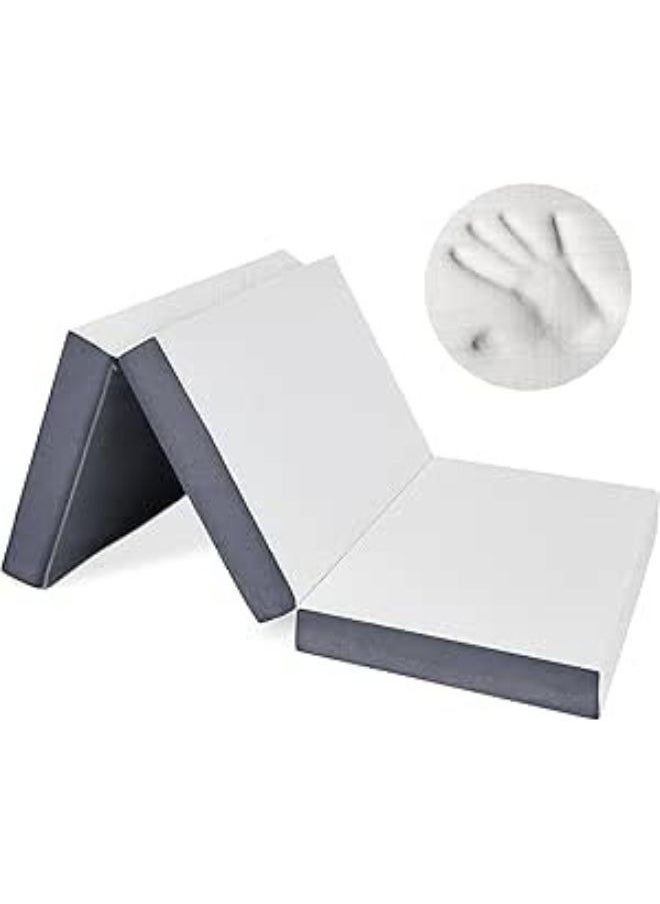 Harmony Home - Harmony Home 4-Inch Tri-Folding Mattress - Double Size with Storage Bag, Foldable Memory Foam Topper, Portable Floor Guest Bed with Removable Bamboo Cover (Double - 120 x 180 cm) - Image 1