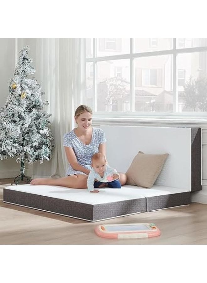 Harmony Home - Harmony Home 4-Inch Tri-Folding Mattress - Double Size with Storage Bag, Foldable Memory Foam Topper, Portable Floor Guest Bed with Removable Bamboo Cover (Double - 120 x 180 cm) - Image 1