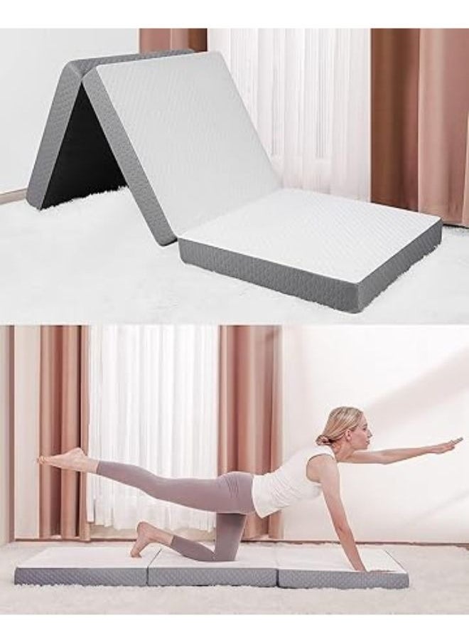 Harmony Home - Harmony Home 4-Inch Tri-Folding Mattress - Double Size with Storage Bag, Foldable Memory Foam Topper, Portable Floor Guest Bed with Removable Bamboo Cover (Double - 120 x 180 cm) - Image 1