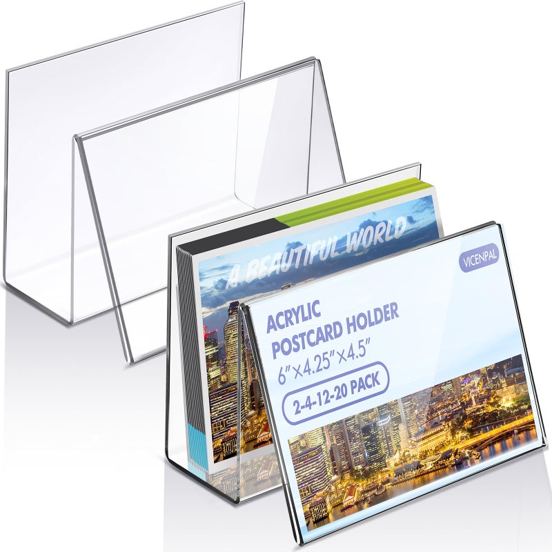 Vicenpal 2 Pcs Clear Acrylic Postcard Holder Business Card Holder Greeting Card Display Clear Business Card Stand Rack for Index Card Organizer Desk Table Home Office School 6 x 425 x 45 Inch