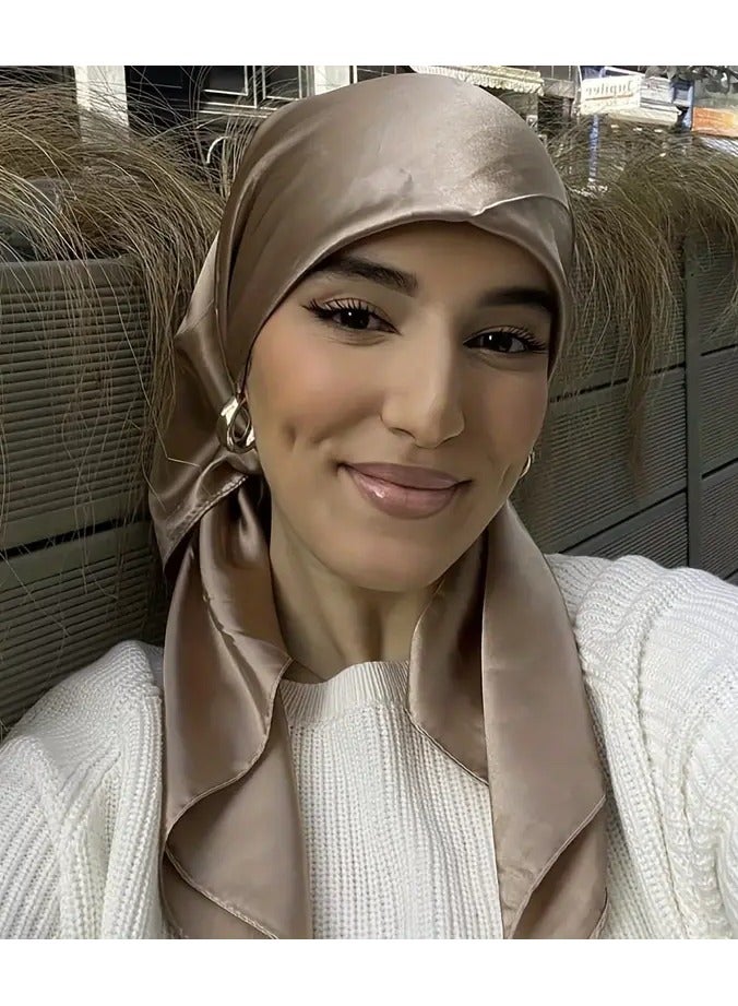 Rozino 89.92cm Satin Solid Color Square Scarf, Elegant Basic Thin Smooth Shawl, Windproof Decorative Headscarf Hairband For Women - Image 1