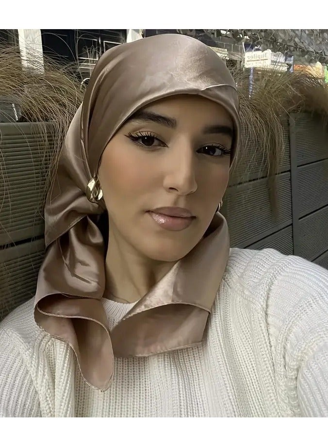 Rozino 89.92cm Satin Solid Color Square Scarf, Elegant Basic Thin Smooth Shawl, Windproof Decorative Headscarf Hairband For Women - Image 2