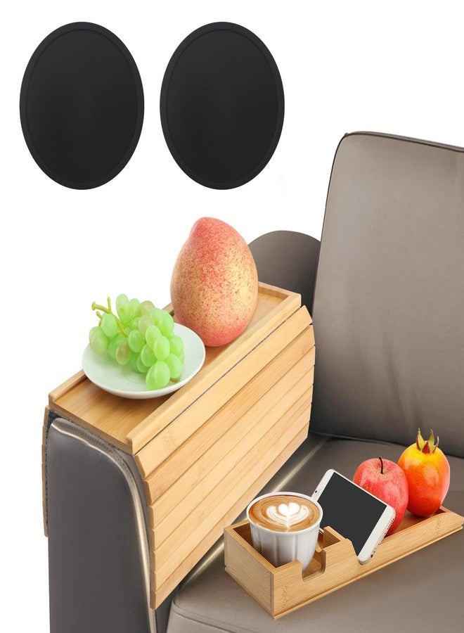Giyochie Bamboo Couch Armrest Table, Anti Falling Sofa Arm Tray with Removable Couch Cup Holder for Drink & Snack, Foldable Tray with Coasters for Couch, Recliner, or Loveseat - Image 1