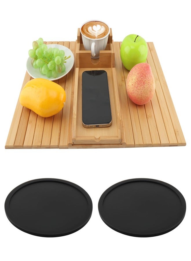 Giyochie Bamboo Couch Armrest Table, Anti Falling Sofa Arm Tray with Removable Couch Cup Holder for Drink & Snack, Foldable Tray with Coasters for Couch, Recliner, or Loveseat - Image 2